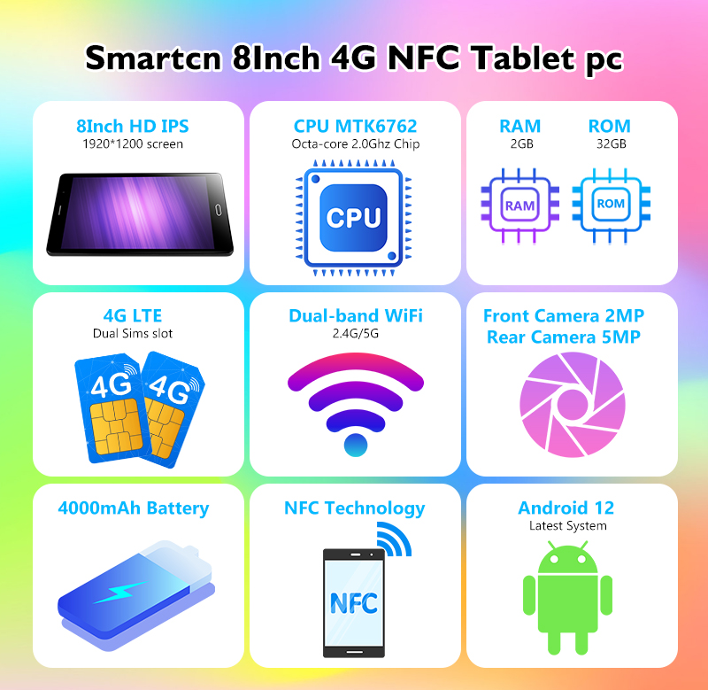 8 inch android 12.0 NFC 4G Let tablet pc