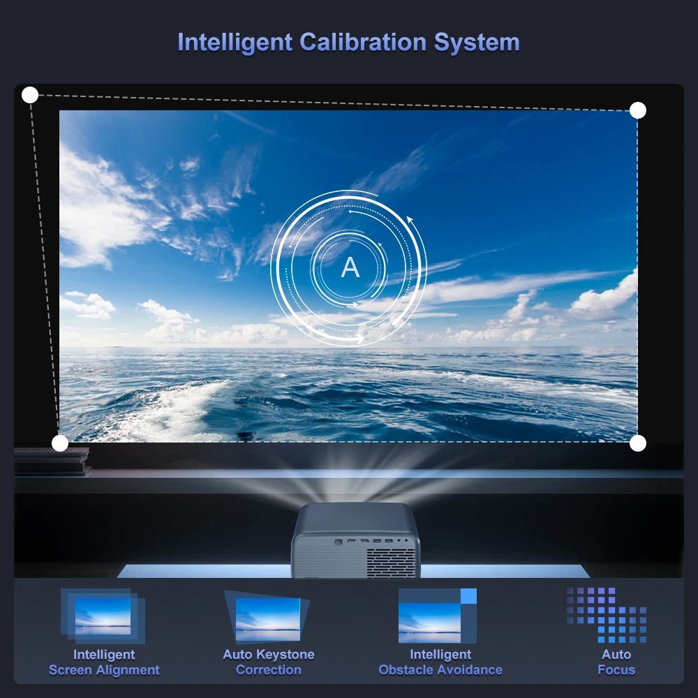 4.45inch LCD 1080P Projector 1000ANSI 4k 8k Video Support Auto Focus Keystone HD USB for Home/Movie/Office/Classroom Android 12