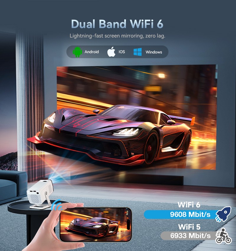170ANSI Lumens LCD Mini Portable Proejctor WiFi 6 Bt Auto Keystone 3W Speaker HD USB Ports LED Lamp 720p Smart Projector Proyector
