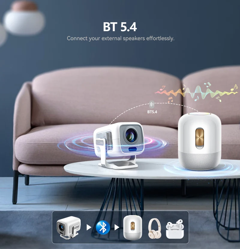 170ANSI Lumens LCD Mini Portable Proejctor WiFi 6 Bt Auto Keystone 3W Speaker HD USB Ports LED Lamp 720p Smart Projector Proyector