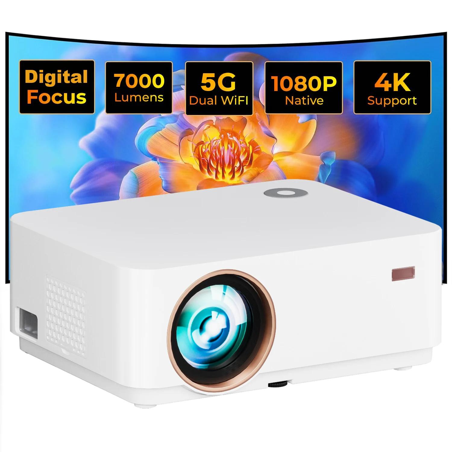 Mini 1080P HD LCD Projector Electric Focus 4D Keystone Auto WiFi Bt 500Ansi Lumens for Movie/Office Smart Home Theater Projector