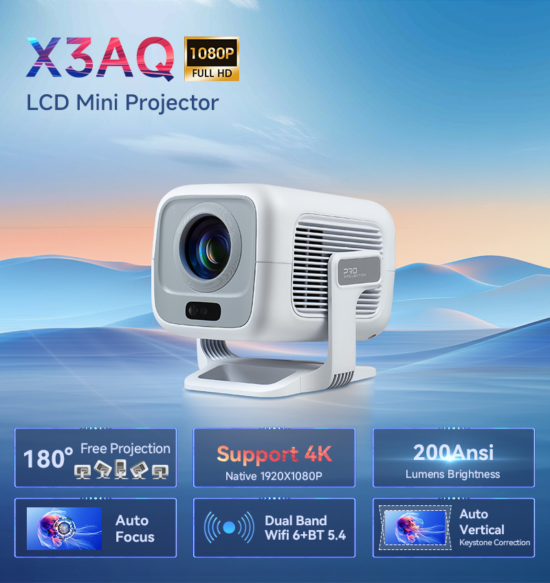 Mini LCD Projector 2.69inch LTPS 1080P 4k Support Portable LED Android BT Smart Projector for Home Movie Travel Dorm Office Use